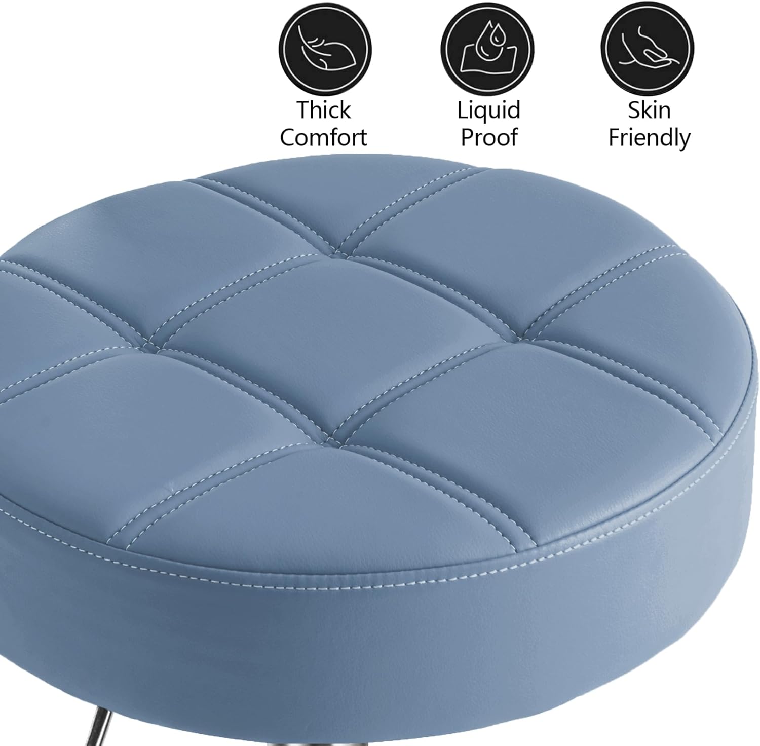 Lockable Rolling Stool with Noiseless Rubber Wheels & Footrest - Adjustable Swivel Stool Chair for Kitchen, Medical, Workshop, Salon, Tattoo, Office (Blue, 20"-27")