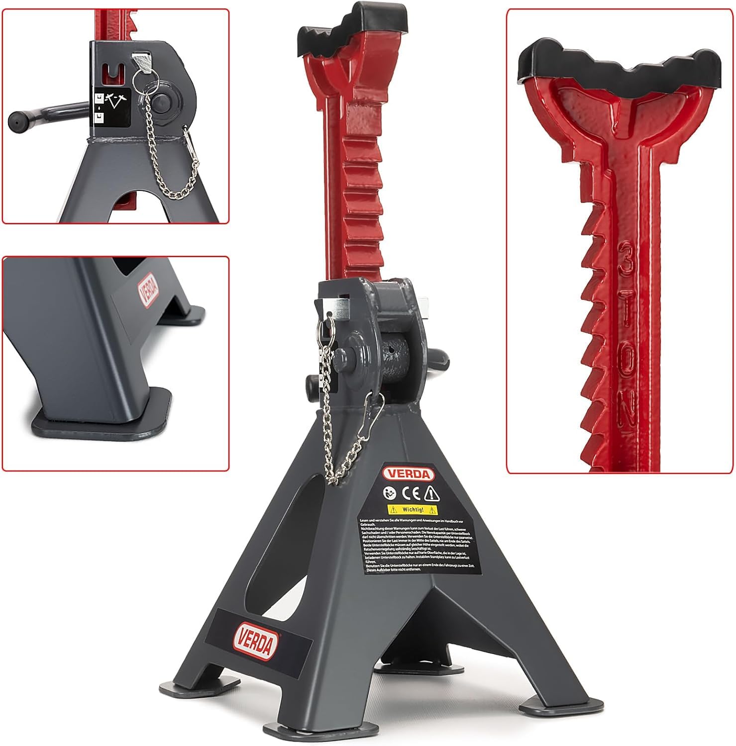 Verda Soportes 6T 385 – 600 mm, con fusible y almohadilla de goma, para elegir modelo, caballete de taller, cambio de neumáticos, caballete de coche, caballete de apoyo
