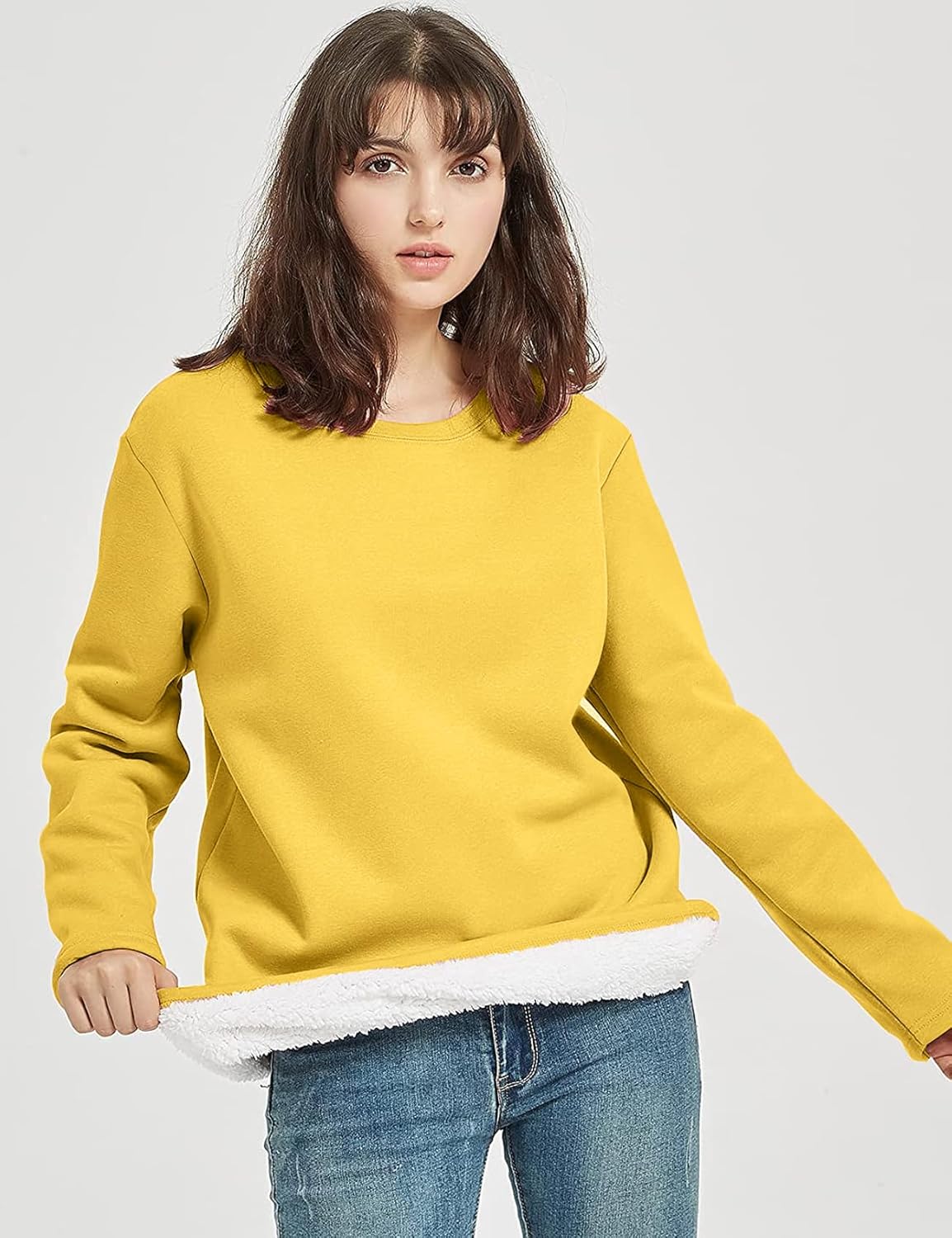 Flygo Women's Winter Warm Sherpa Lined Fleece Crewneck Sweatshirt Pullover Loungewear Tunic Tops - Image 6