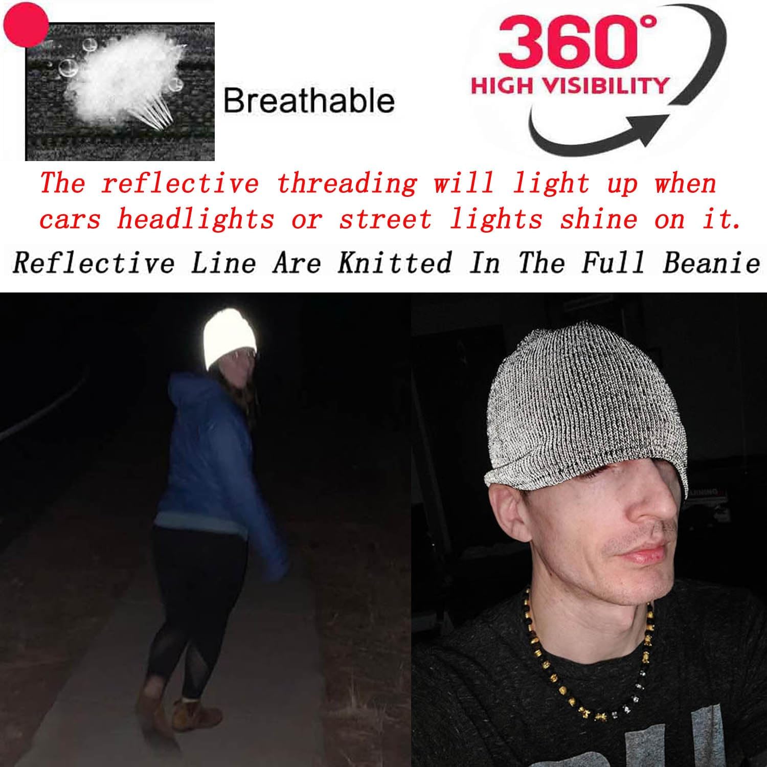 Reflective Black Beanie for Women Men - Image 2