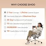 Chaise de bureau SIHOO B100, chaise de bureau ergonomique confortable, chaise d'ordinateur à dossier haut avec support lombaire dynamique adaptatif, accoudoirs rabattables pour jouer de la guitare, chaise de bureau pivotante pour de longues heures, Gris