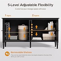 Vista 4 de Console Table, 58'' Mid Century Modern Pantry Cabinet, Wood Buffet Sideboard, Media Credenza with 4 Doors, Accent Storage for Entryway, Living Room