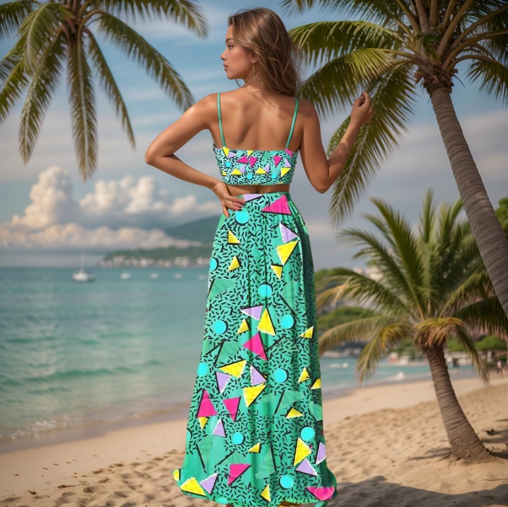 2 Piece Sets for Women Summer Sexy Double High Split Maxi Dresses Skirt Set Beach Swimwear Cover Ups Vacation Outfits - Image 3