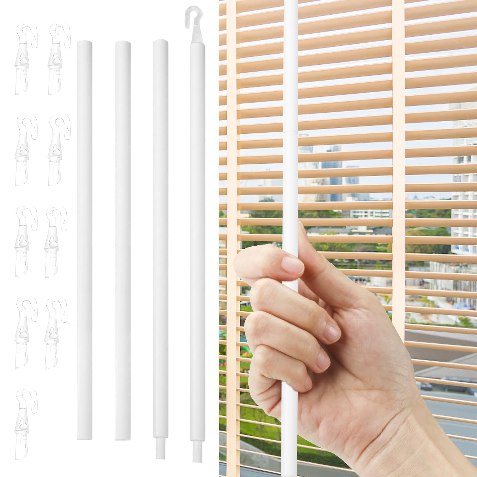 Lucxhcky White Blind Wand Replacement With Hook, Window Blind Tilt Wand With Hook And Grip, Blind Opener Horizontal Window Blinds Vertical Blinds For Windows (117)