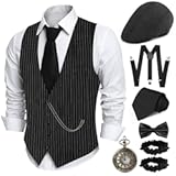 1920s Mens Costume,Roaring 20s Costumes for Men,1920S Mens Outfit Accessories with Vest Hat Pocket Watch Tie Armband