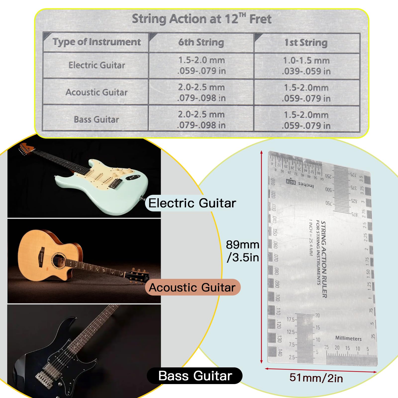 String Action Table Snapklik.com : Guitar String Action Gauge, Stainless Steel Guitar ...