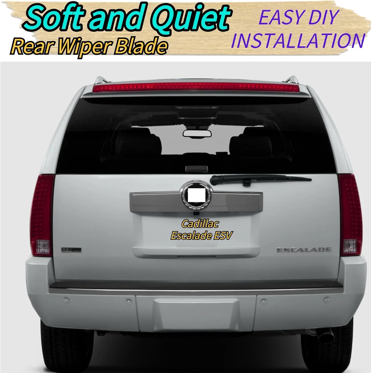 Rear Wiper Blade & Arm Replacement for Cadillac Escalade ESV 2007-2014 2013 2012 2011 2010 2009 2008 - OEM Fit for Base Luxury Platinum Premium Models-All-Season Rear Back Windshield Wiper Blade Set