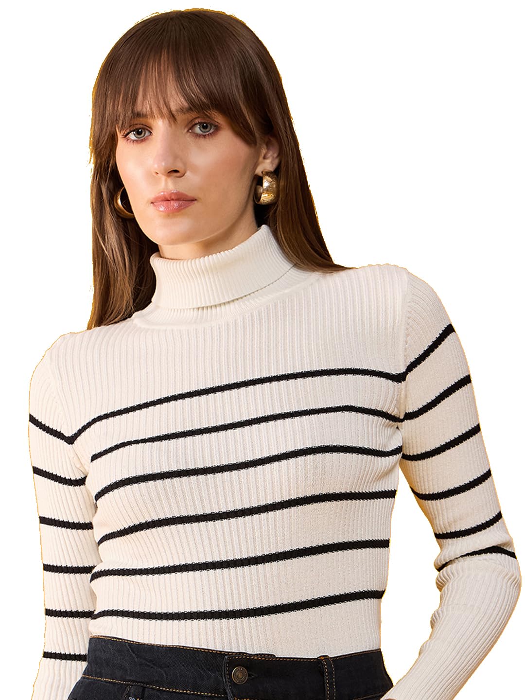 98 north 98 Degree North Women Cotton Self Design High Neck Pullover Has A Full Sleeves and Straight Hem-RG1159-WHITE-picture-26