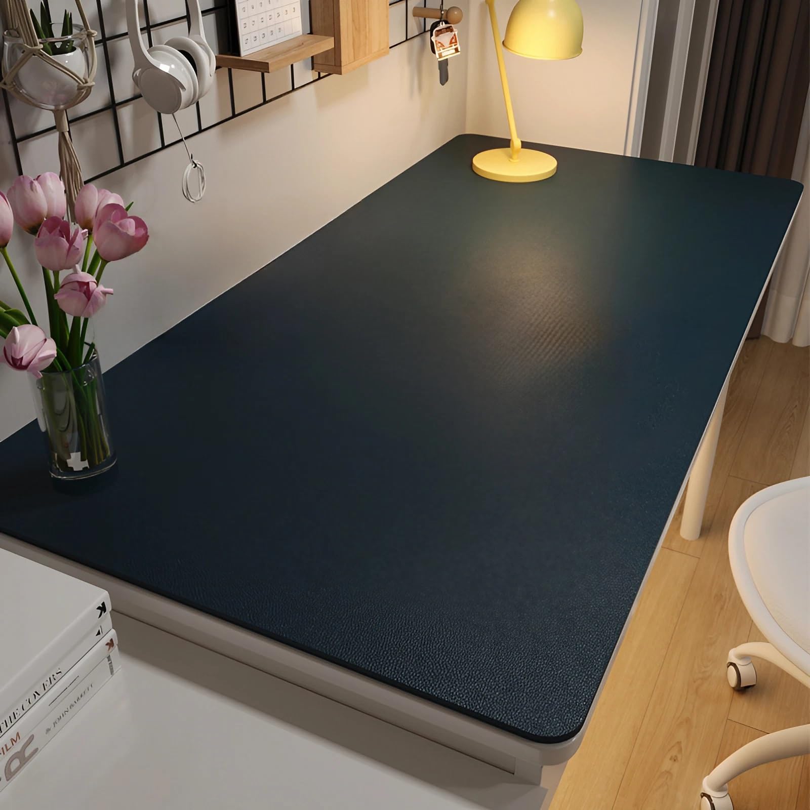 PU Leather Desk & Table Top Protector Mat, Non-Slip Surface Large/Small Waterproof Desk Mat for Keyboard, Mouse & Makeup Dressing Table(Blue,40 x 120 cm)