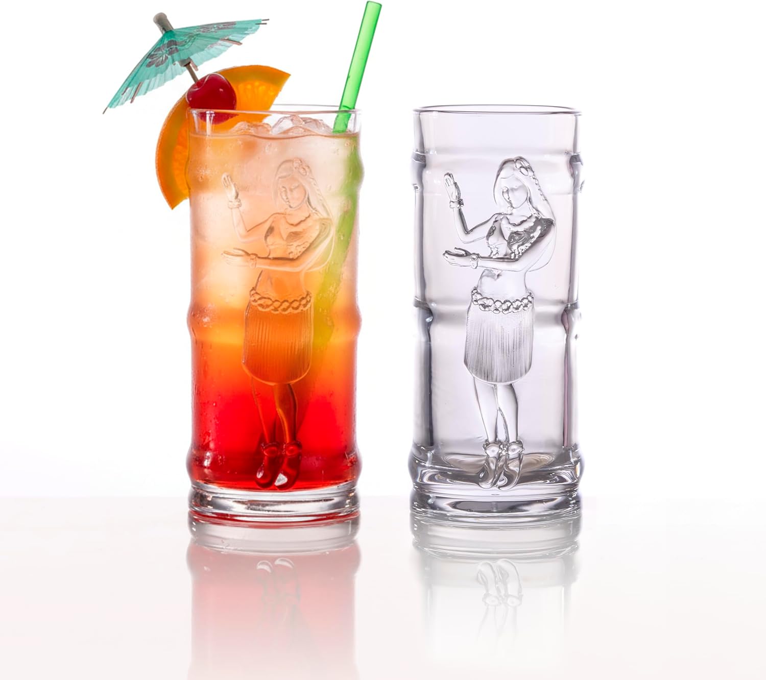 Set de 2 Vasos Tiki Hula Girl, Capacidad 16 oz