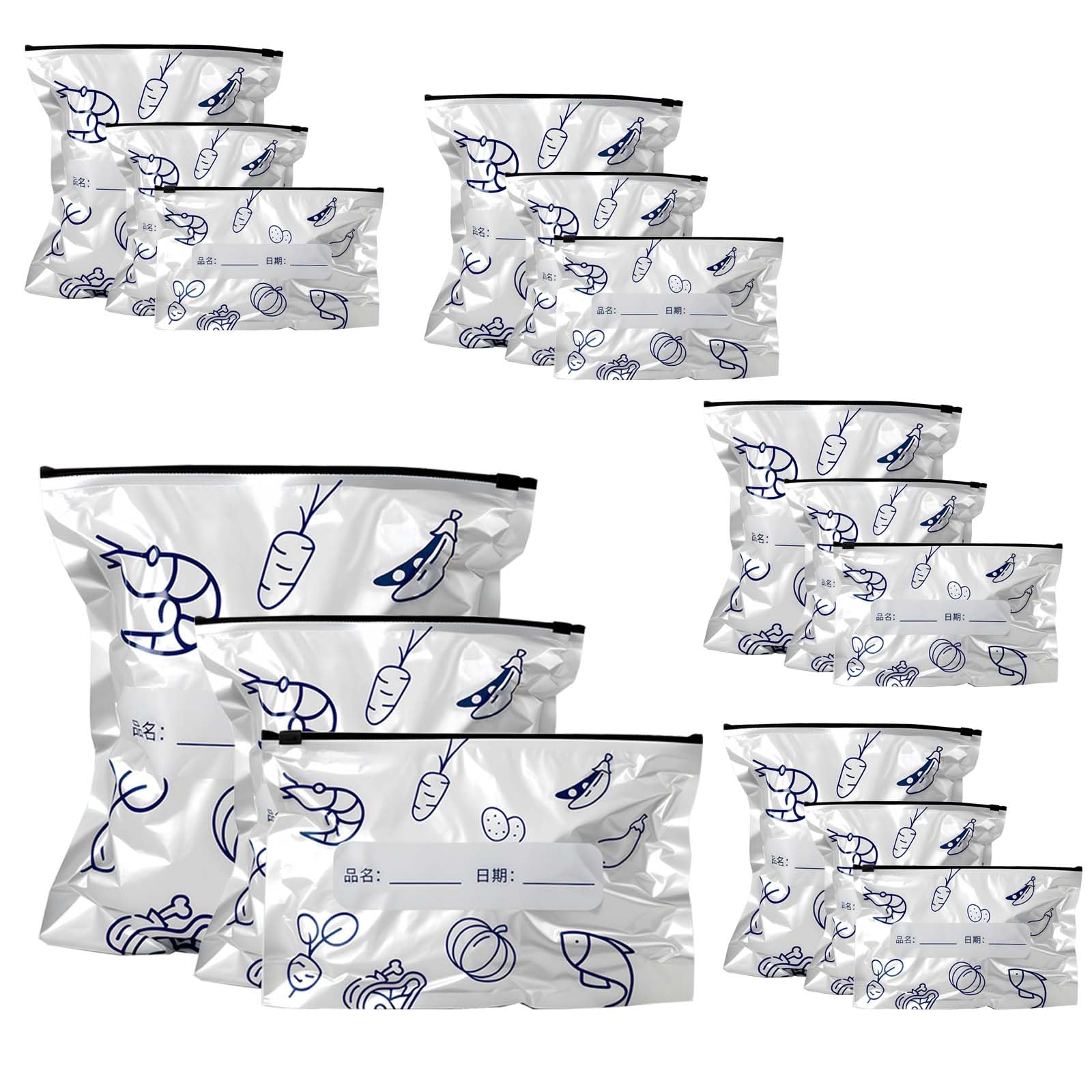 Reusable Aluminum Foil Sealable Storage Bags - Freezer Bags, Resealable Stand Up Pouches for Fresh Keeping, with Label, Zip Lock, Suitable for