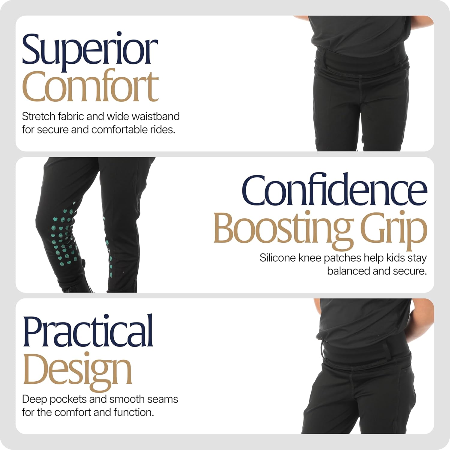 Equinavia Classic Kids Silicone Knee Patch Riding Pants, Breeches, Unisex Tights, Girls, Boys