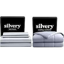Silvery Save More Bed Sheets Full Cooling Comforter Full/Queen Value Bundle Ultra Soft, Cooling, and Self-Cleaning Sleep System