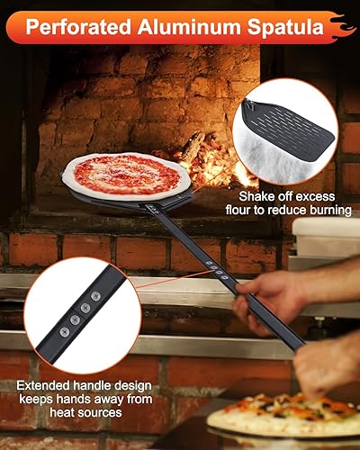 Miniatura 3 de 6 piezas de cáscara de torneado de pizza, cáscara de pizza perforada de 9 y 12 pulgadas, cepillo para pizza, rastrillo de cenizas, tenedor giratorio