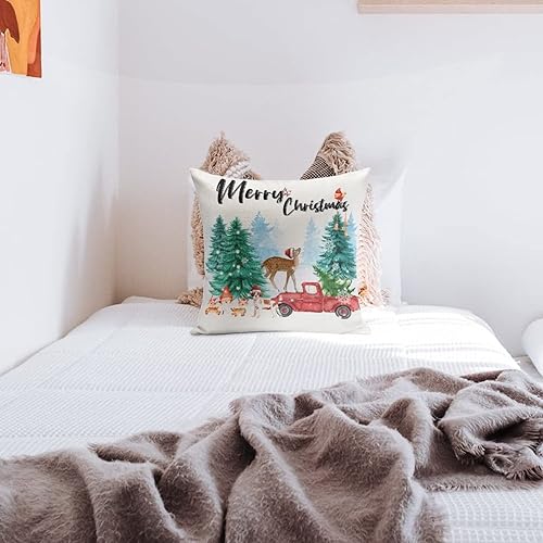 Miniatura 4 de Merry Christmas Pillow Case 18x18 Dog in Pickup Truck with Christmas Xmas Tree Cojines Decorativos para Sala Zippered Pillowcase Farm Decorations