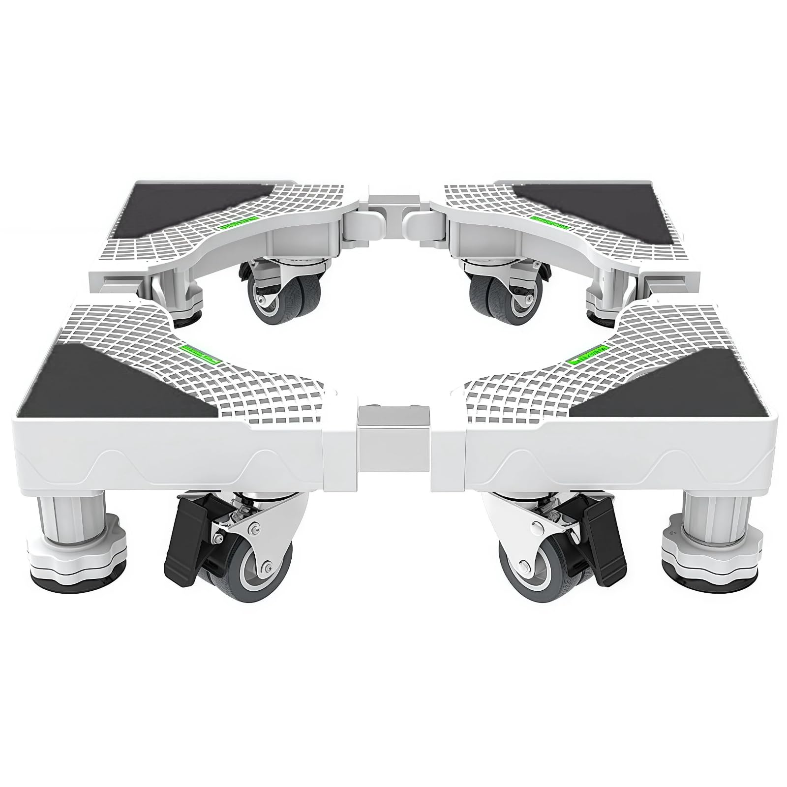 AWCQSSYR 洗濯機台 昇降式 4輪4脚 ブレーキ付きキャスター 防振防音マット 耐荷重300kg ステンレスフレーム 洗濯機かさ上げ台 洗濯機置き台 (ホワイト, 4足4輪 耐荷重 300kg)