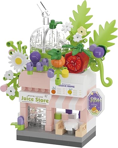 Tienda de jugos City Street View House Mini Building Micro Blocks Toy Store Set Shop for Home Decor Toys Regalos de cumpleaños para adultos y niños