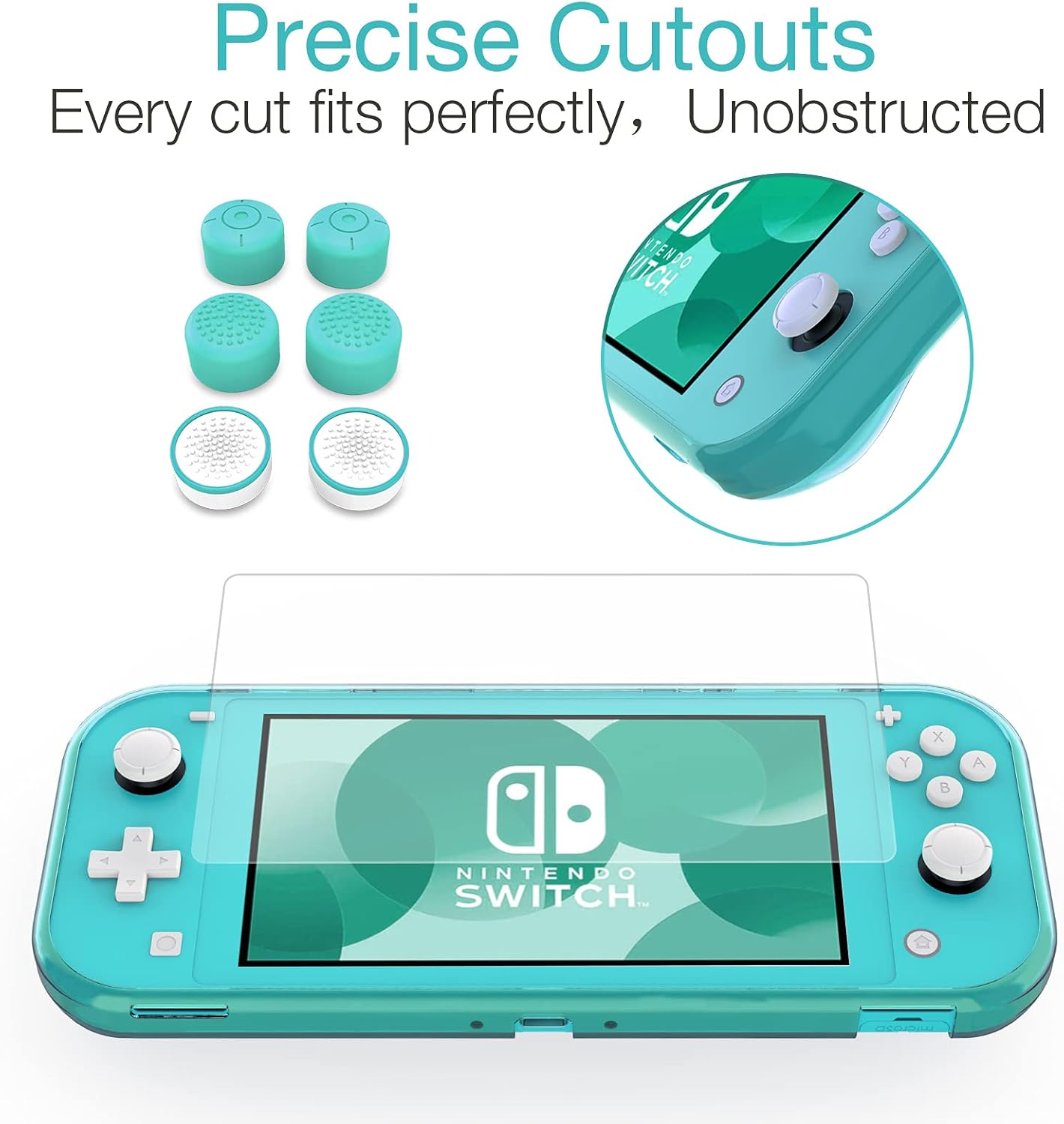 HEYSTOP Compatible with Switch Lite Carrying Case, Switch Lite Case with Soft TPU Protective Case Games Card 6 Thumb Grip Caps for Nintendo Switch Lite Accessories Kit(Turquoise) : Video Games