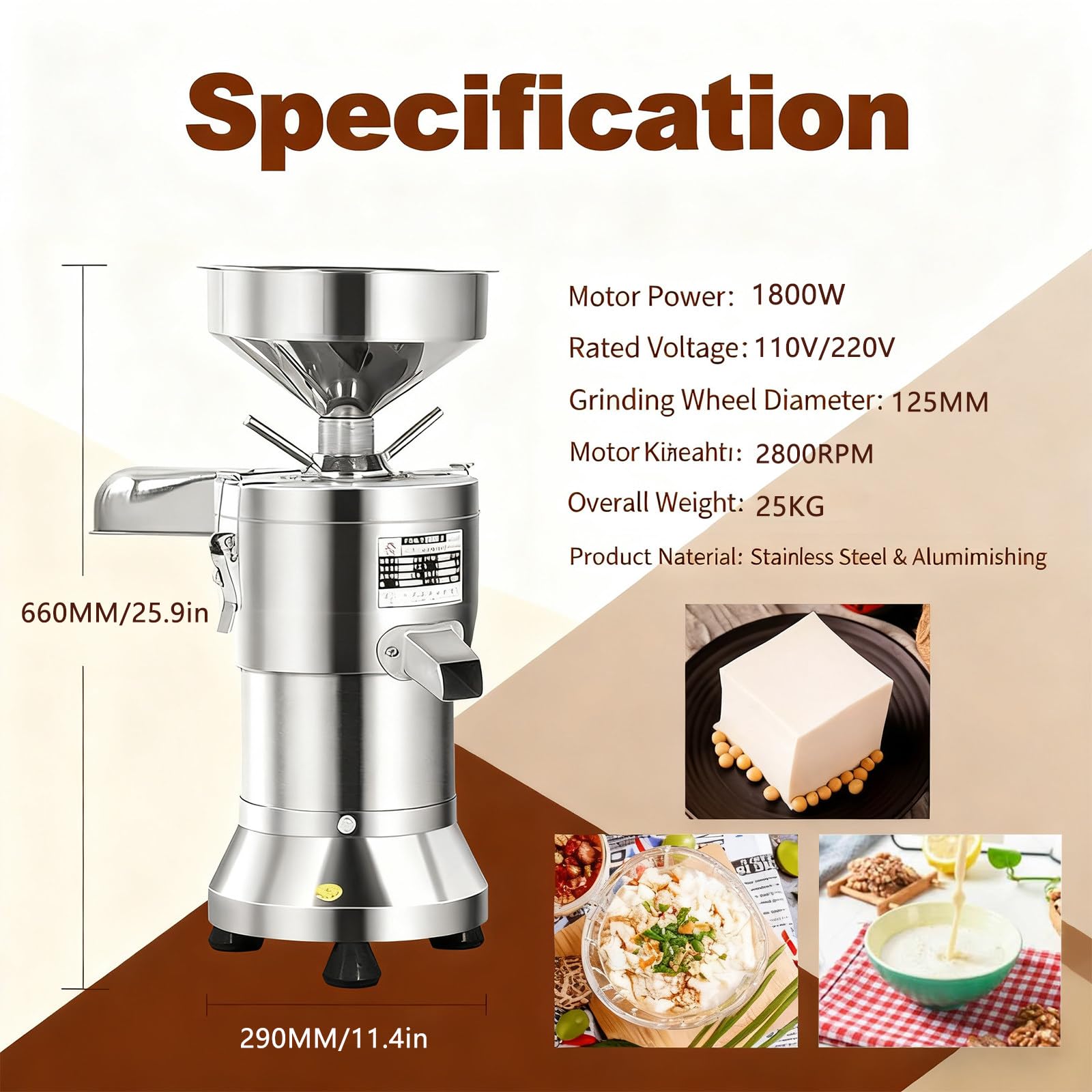 1800 W kommerzieller Sojamilchbereiter mit Schlackenabscheidung, 70 kg/h, 2800 U/min, mit Filterbeuteln und Okara-Aufbewahrungsbeuteln, für Küchen-Sojamilch, getrocknete Bohnen, Tofu