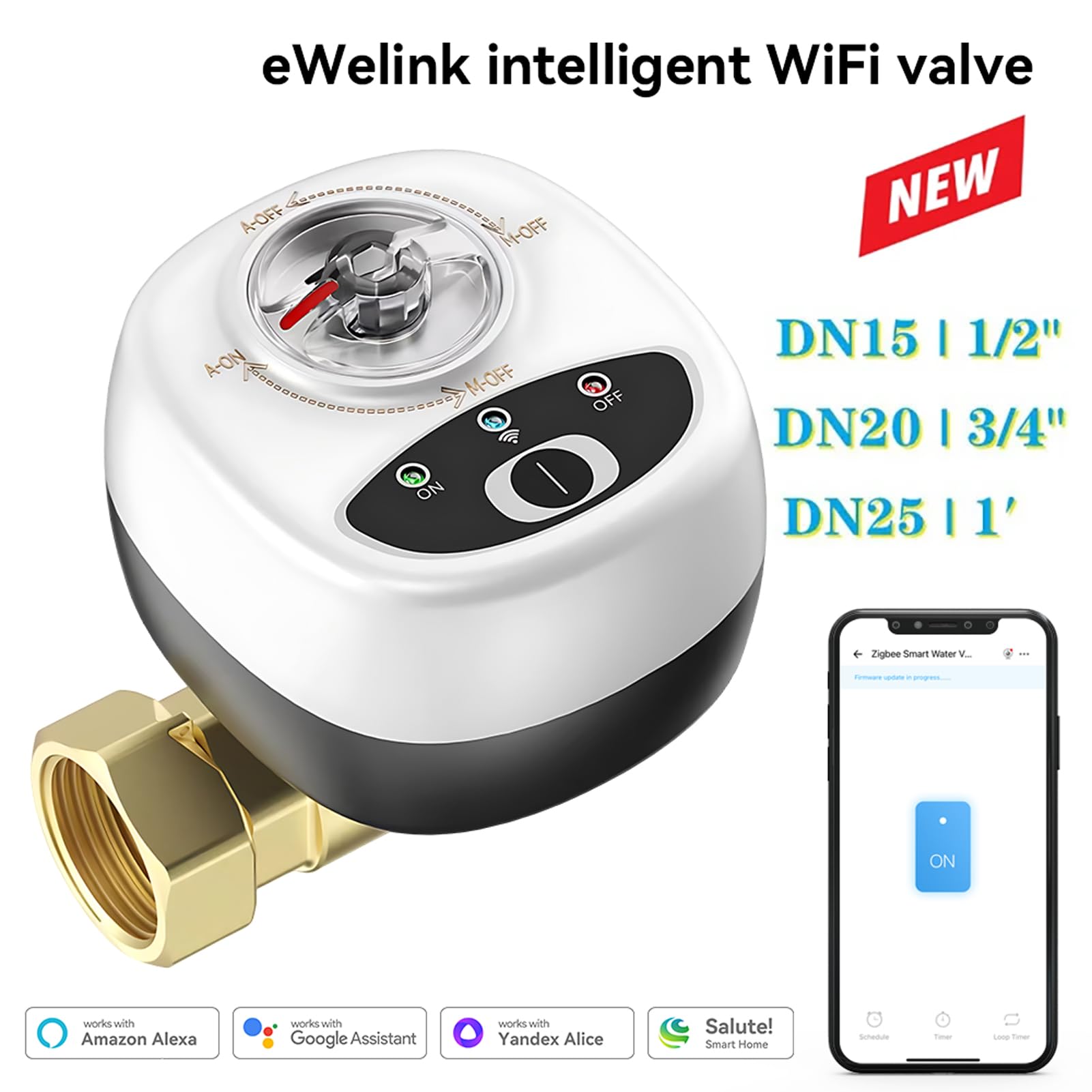 Valvola WiFi EWeLink, interruttore automatico, rubinetto intelligente, impermeabilità IP65, telecomando wireless tramite app, compatibile con Assistant e Salute per