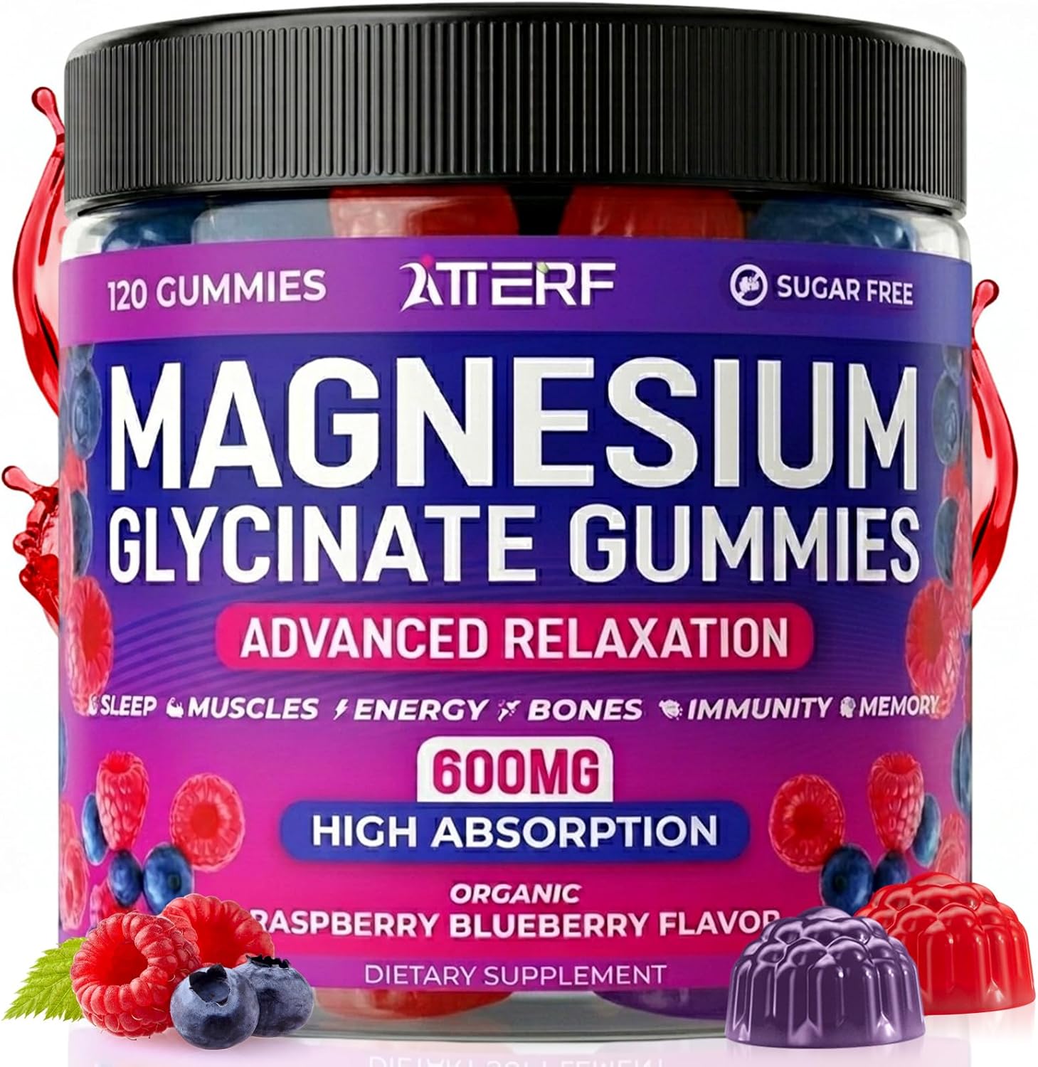 Magnesium Glycinate Gummies 600mg, [2-in-1 Dual Flavor Mix] - Sugar-Free, High Absorption Magnesium Supplement for Adults, Muscle Support and Relaxation, Vegan & Non-GMO