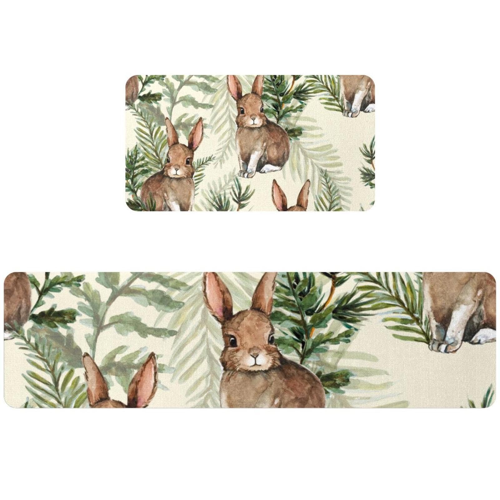 Tapete de cocina lavable de dos piezas con hermosos motivos de conejos decorativos
