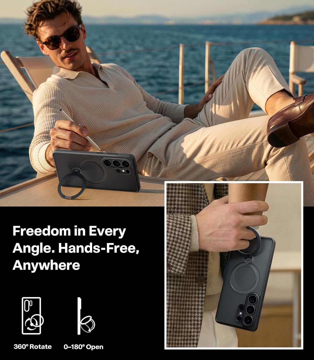 TORRAS Q3 Spin for Samsung Galaxy S26 Ultra Case with 360 Magnetic Stand, Compatible with Magsafe, 4X Military-Grade Shockproof S26 Ultra Phone Case with Kickstand, Translucent Frosted Black