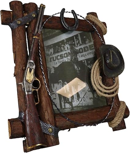 Miniatura 4 de Ebros Gift Rústico Western Wild West Cowboy escopeta de doble barril sombrero de vaquero herradura cuerdas y alambres de púas de madera sintética de