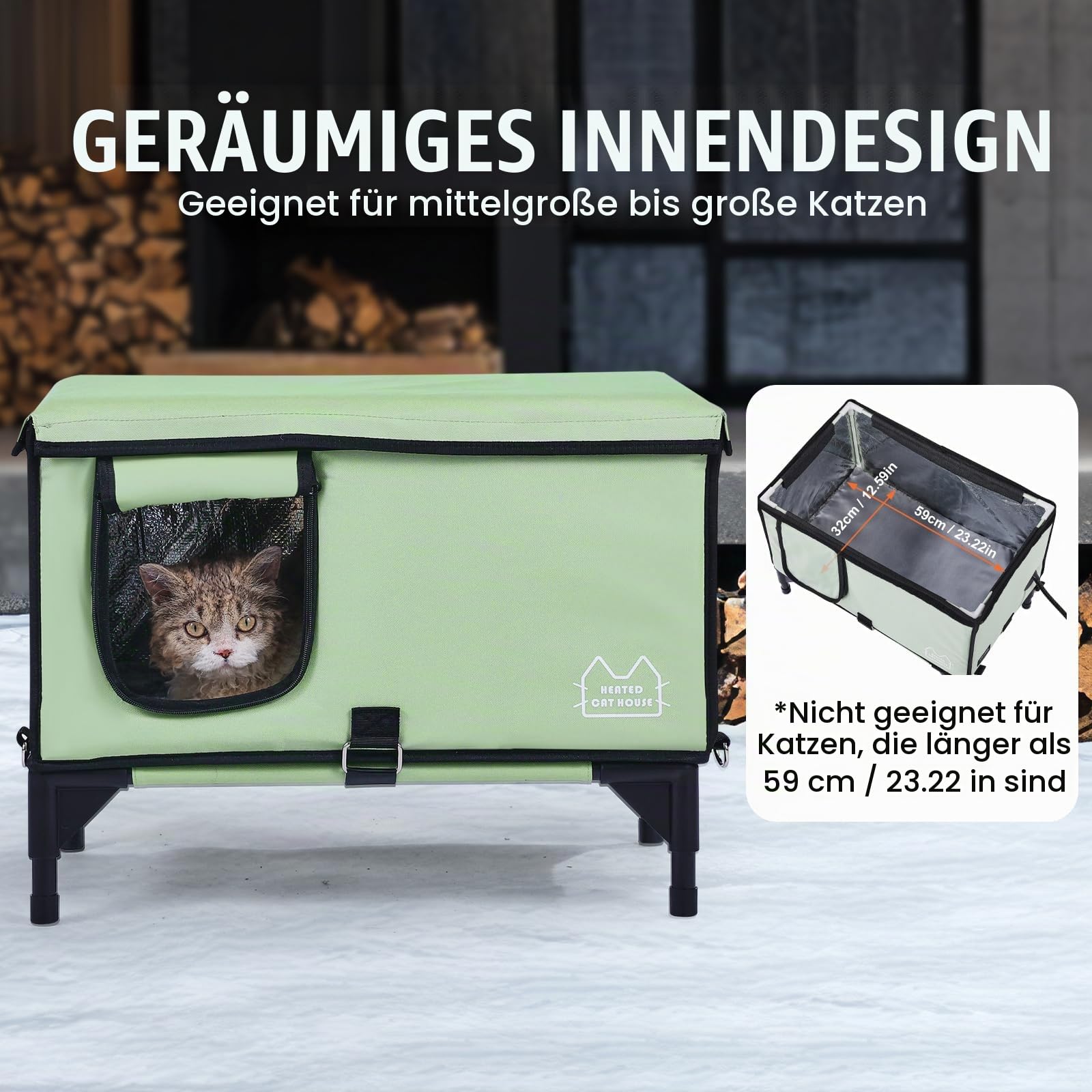 VEVOR Erhöhtes beheiztes Katzenhaus, quaderförmiger Katzenunterschlupf mit Einstellbarer Temperatur und Timer, Faltbarer Katzenunterschlupf aus 900D Oxford-Gewebe mit beheiztem Kissen für den Winter