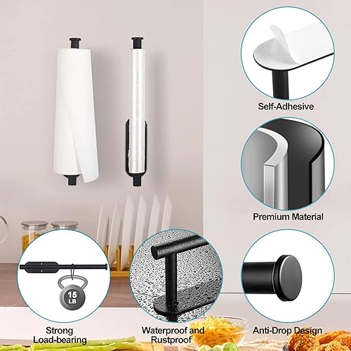 Miniatura 4 de Sopalin Kitchen Roll Holder Stainless Steel Toilet Paper Holder without Drilling for Kitchen, Bathroom with 2 Adhesive Hooks, Silver
