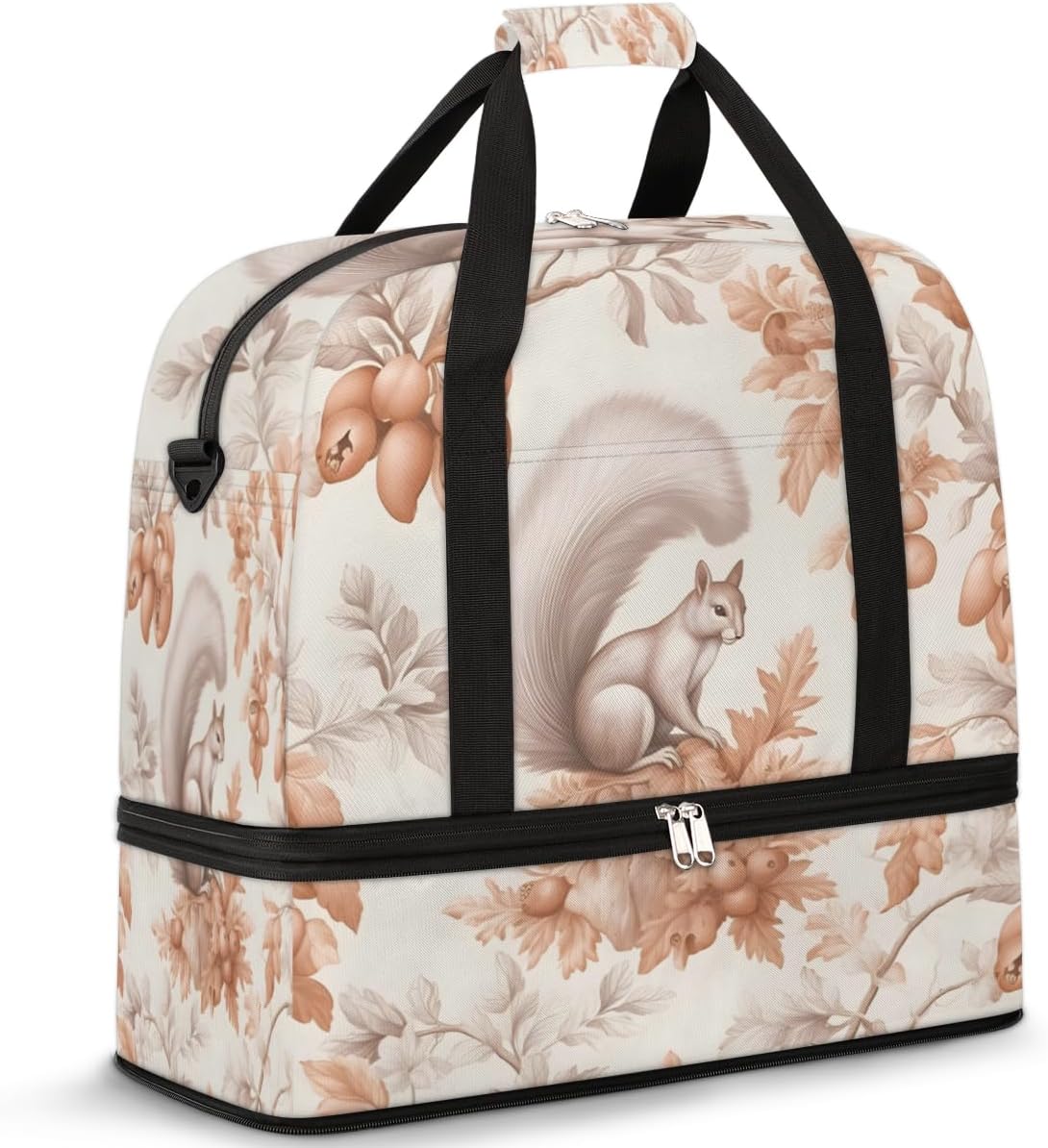 QsirBC Squirrel Animal Design Gym Bag for Women Duffle Tote with Shoes Compartment Men Weekender Duffel for Dance Travel Sports Swimming Overnight