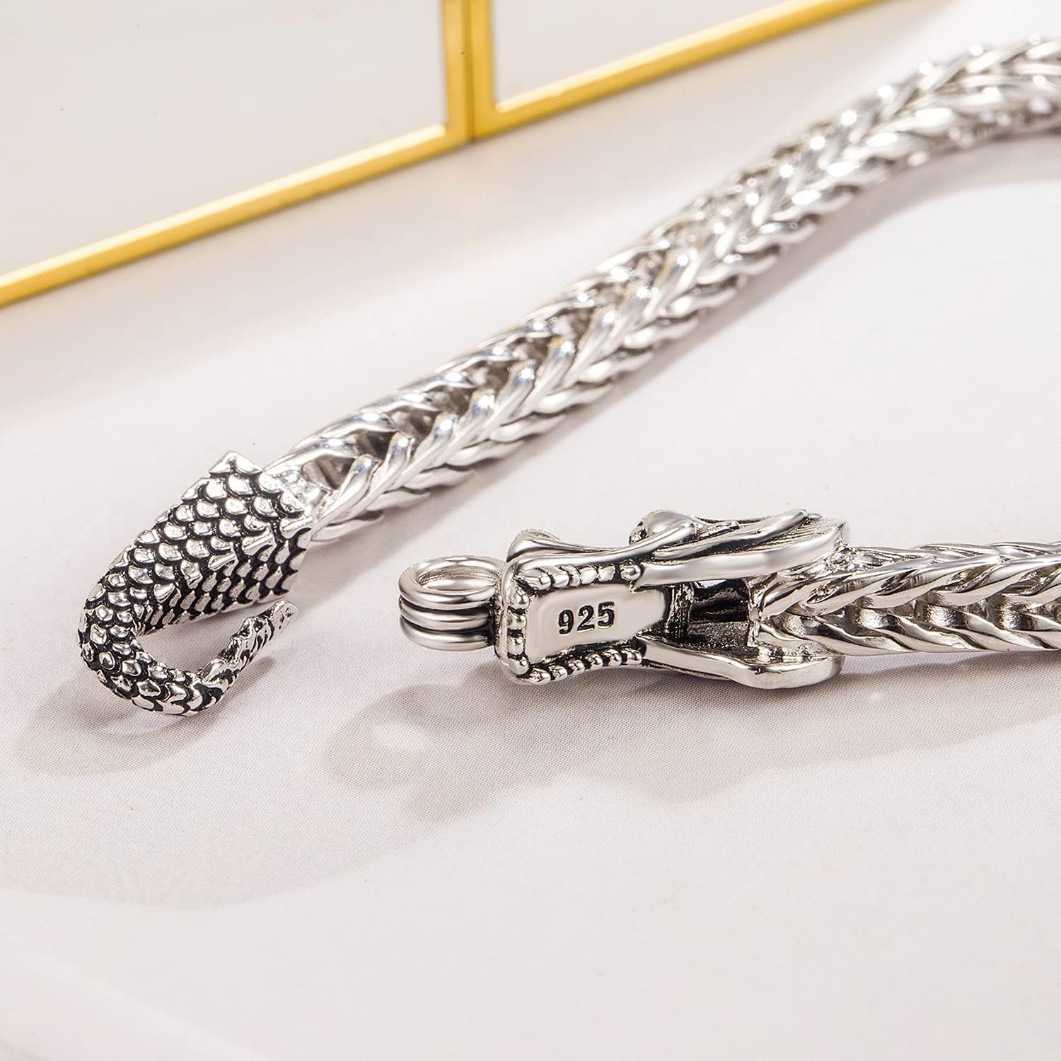 H&Beautimer Fashion 925 Sterling Silver Dragon Chain Bracelet 5MM-7 "8" 9" Solid Thick Side Link Bangle For Men Golden Jewelry Gift - Image 5