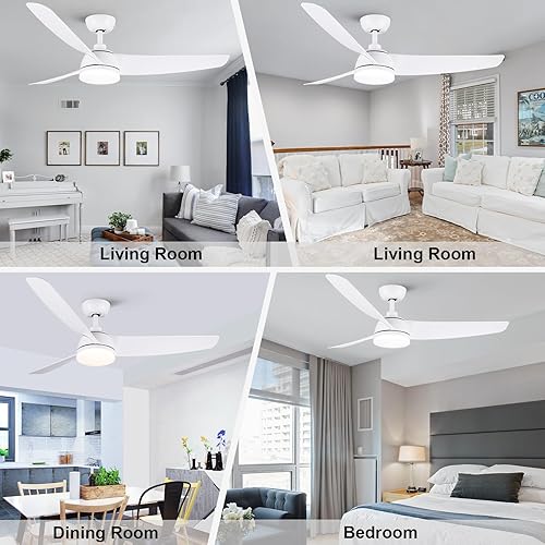 Miniatura 7 de 52 Inch Smart Ceiling Fans with Lights Remote Control, Quiet DC Motor 3 Blade Modern White Gold Ceiling Fan for Bedroom Living Room Patio