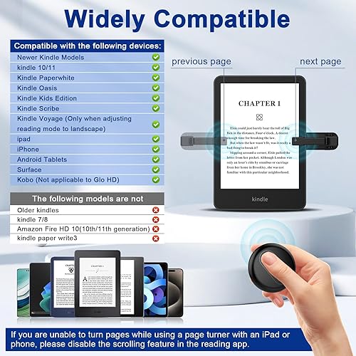 Miniatura 7 de Girador de páginas con control remoto para Kindle Paperwhite Oasis Kobo eReaders, obturador de cámara, controlador de selfie, girador de páginas