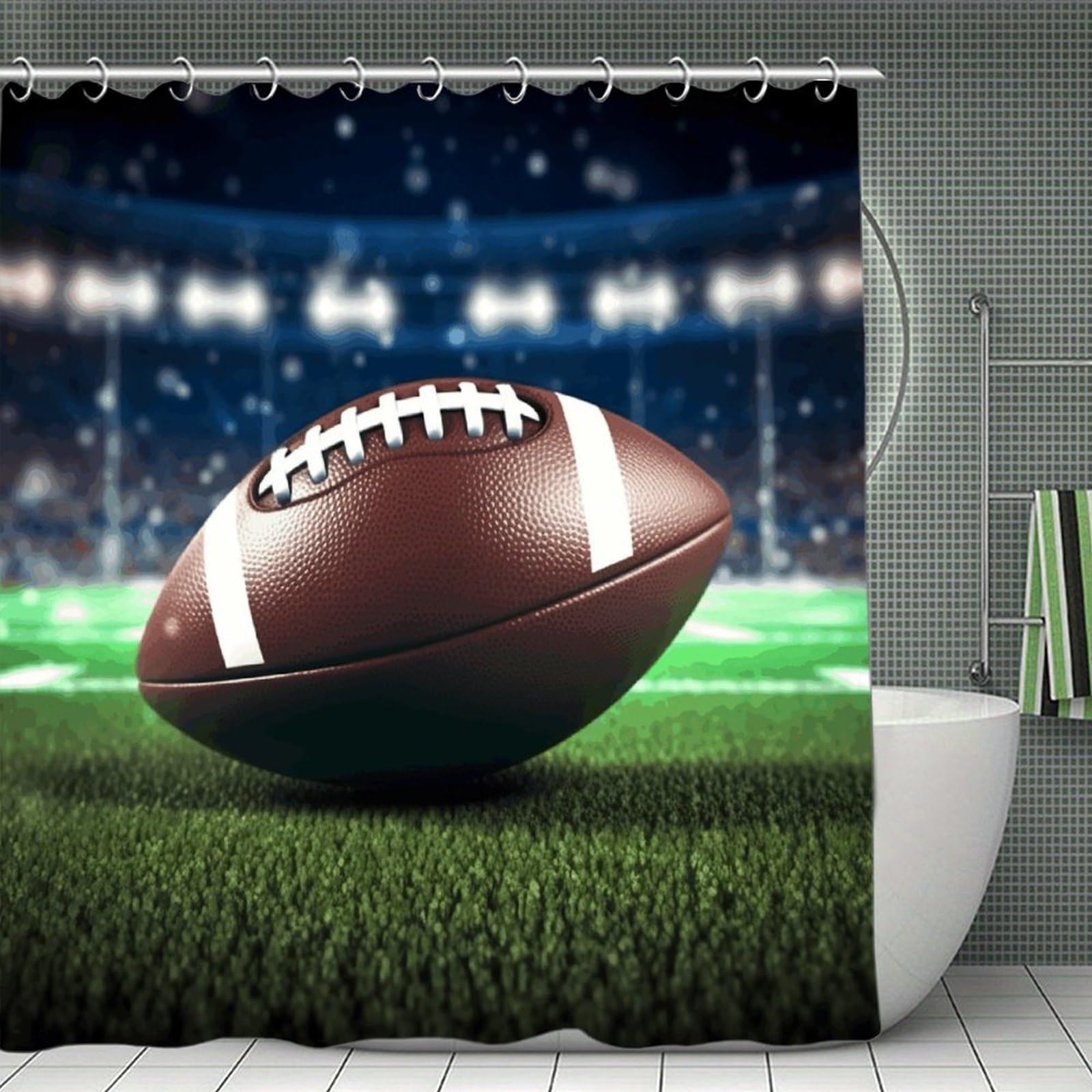 VstaDank American Football Shower Curtain Waterproof Bathroom Curtain with Hooks Luxury Weighted Bath Curtains for Bathtubs Showers Room Dividers Decorative Shower Curtains 71x71 in