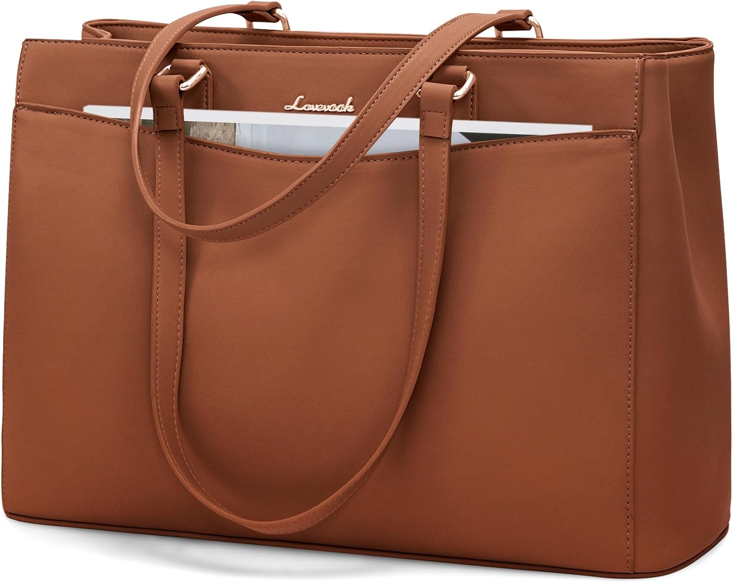 LOVEVOOK Tote Bag for Women Work, Laptop Bag Teacher Tote Bags, Waterproof Leather Computer Bag, Business Laptop Purse Office Handbag Professional Briefcase, 15.6 Inch, Brown