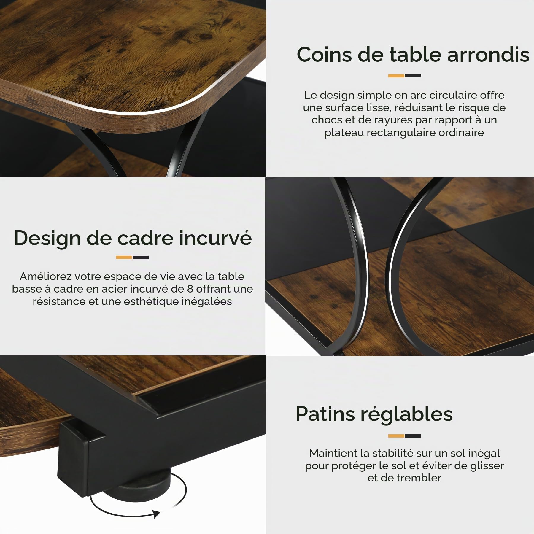 Tribesigns Table Basse Carrée pour Salon, 100 x 100 x 50 cm, Table de Salon Bois, Industriel Table Basse pour Salon, Marron Rustique & Noir