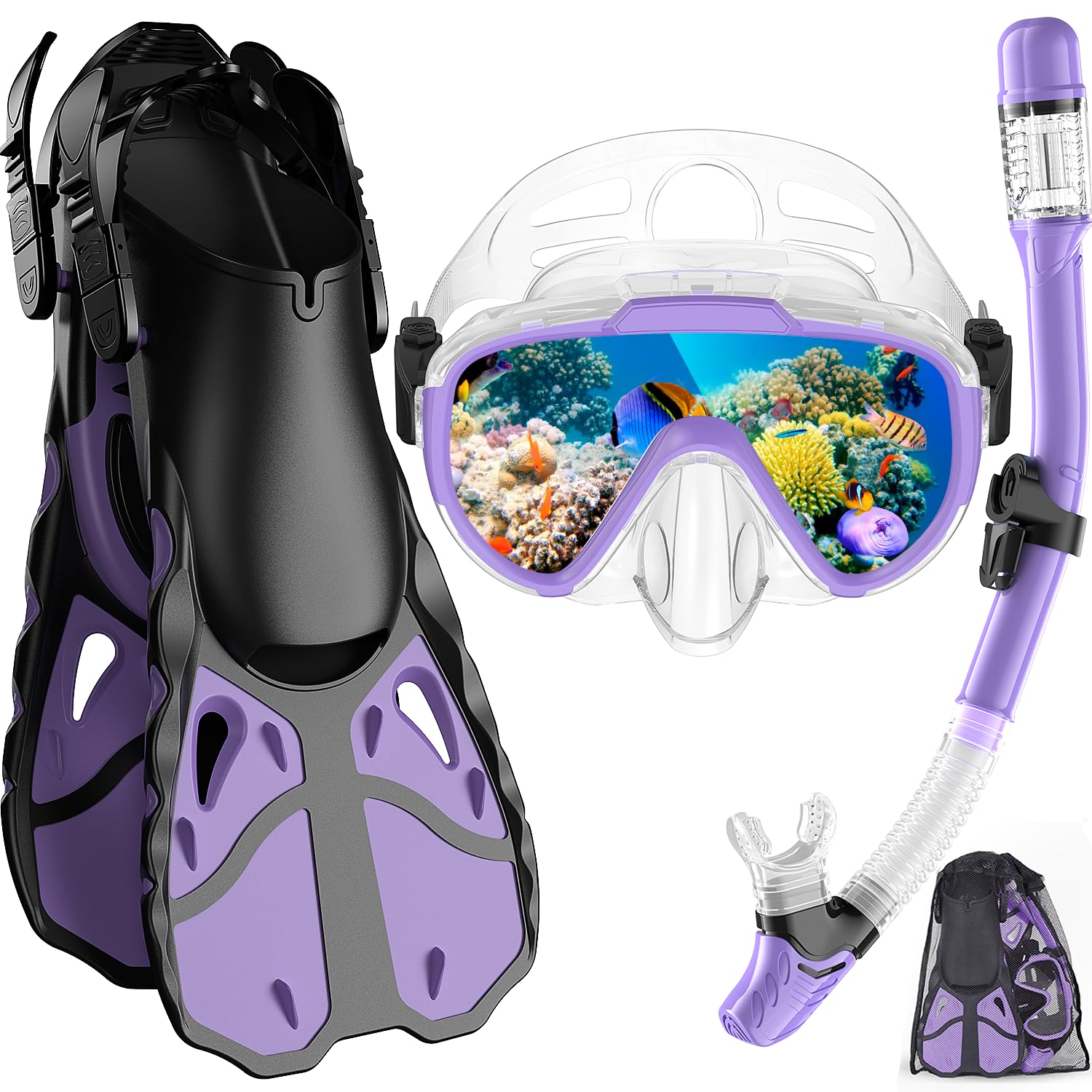 Photo 1 of Vengreedo Snorkel Set with Fins for Adults, Snorkeling Gear for Adults Men and Women, Snorkle, Mask Set Dry Top Snorkel Mask Combo Set with Travel Bag for Snorkeling, Diving, Swimming