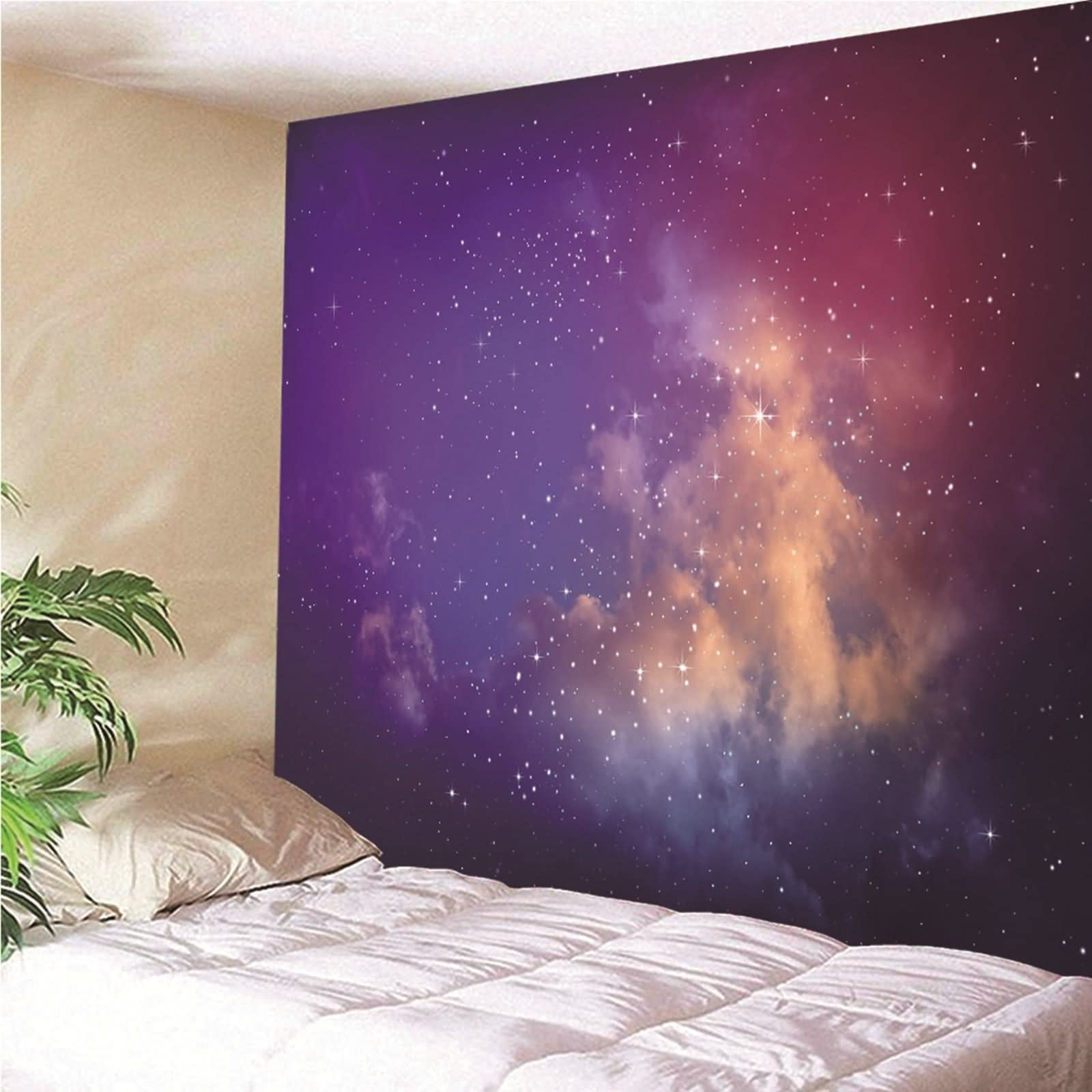 Aotiwe Roślina gobelin do salonu, dekoracje sypialni gwiaździste niebo poliester fioletowy 240 x 220 cm do wnętrz