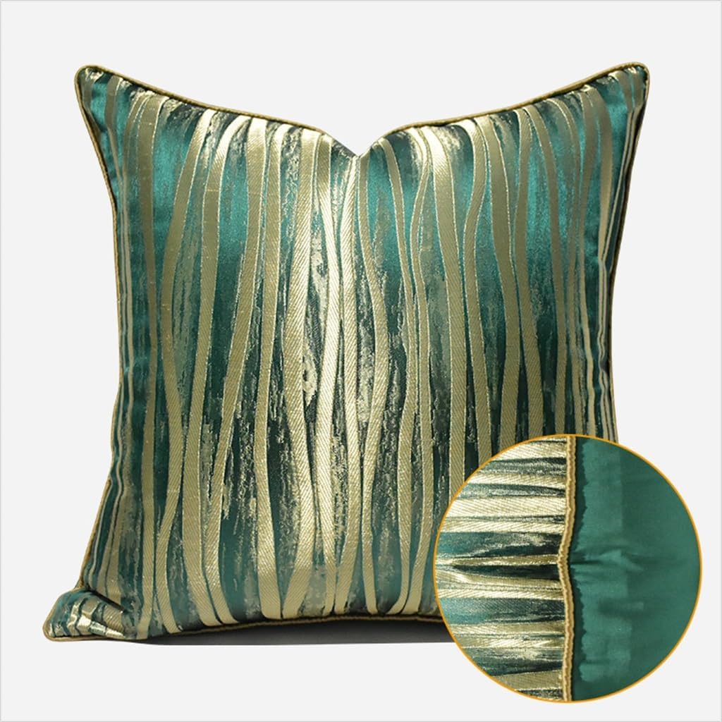 HBJWOV Abstract Gold Stripes Hotel Square Cushion Living Room Sofa Designer Soft Green Pillow Case