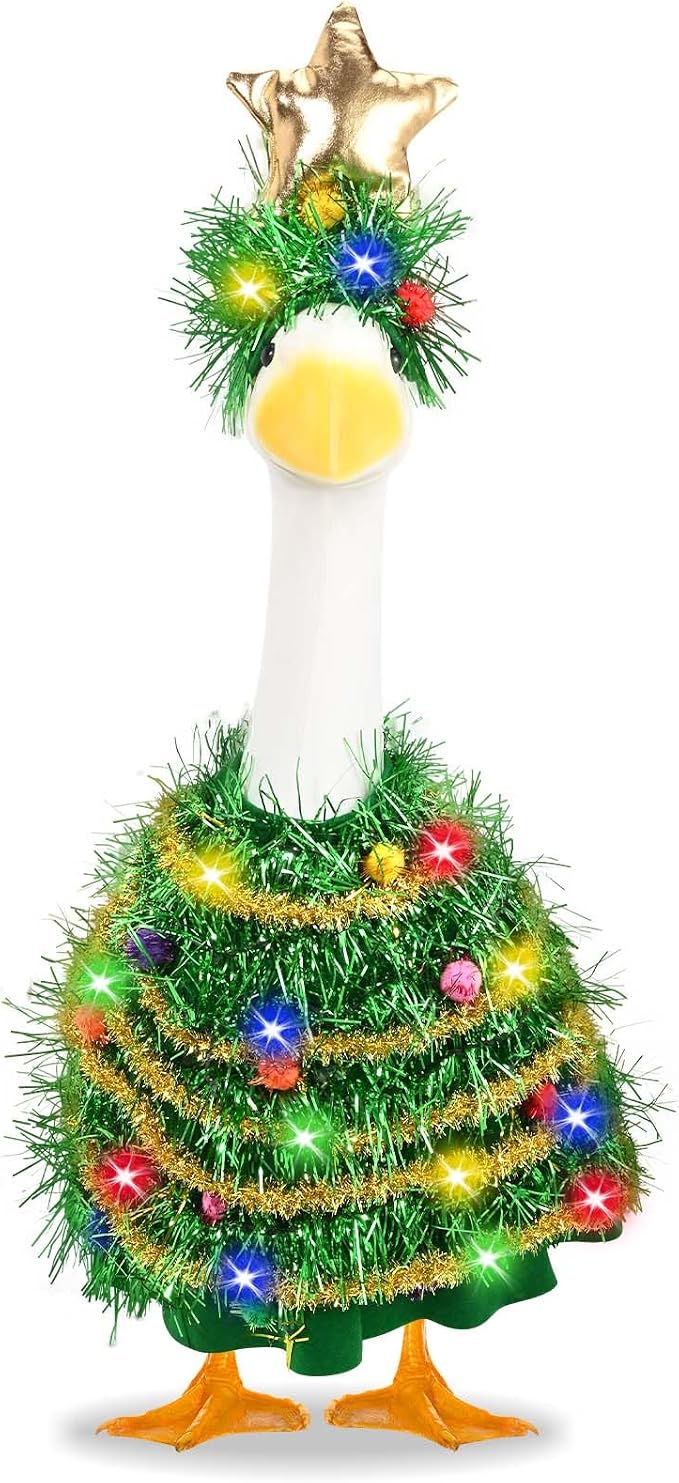 Christmas Porch Goose Outfits Christmas Tree Lawn Goose Clothes Fits 23" Cement Plastic Goose Statue for Xmas Outdoor Garden Yard Patio Statue Art Decoration