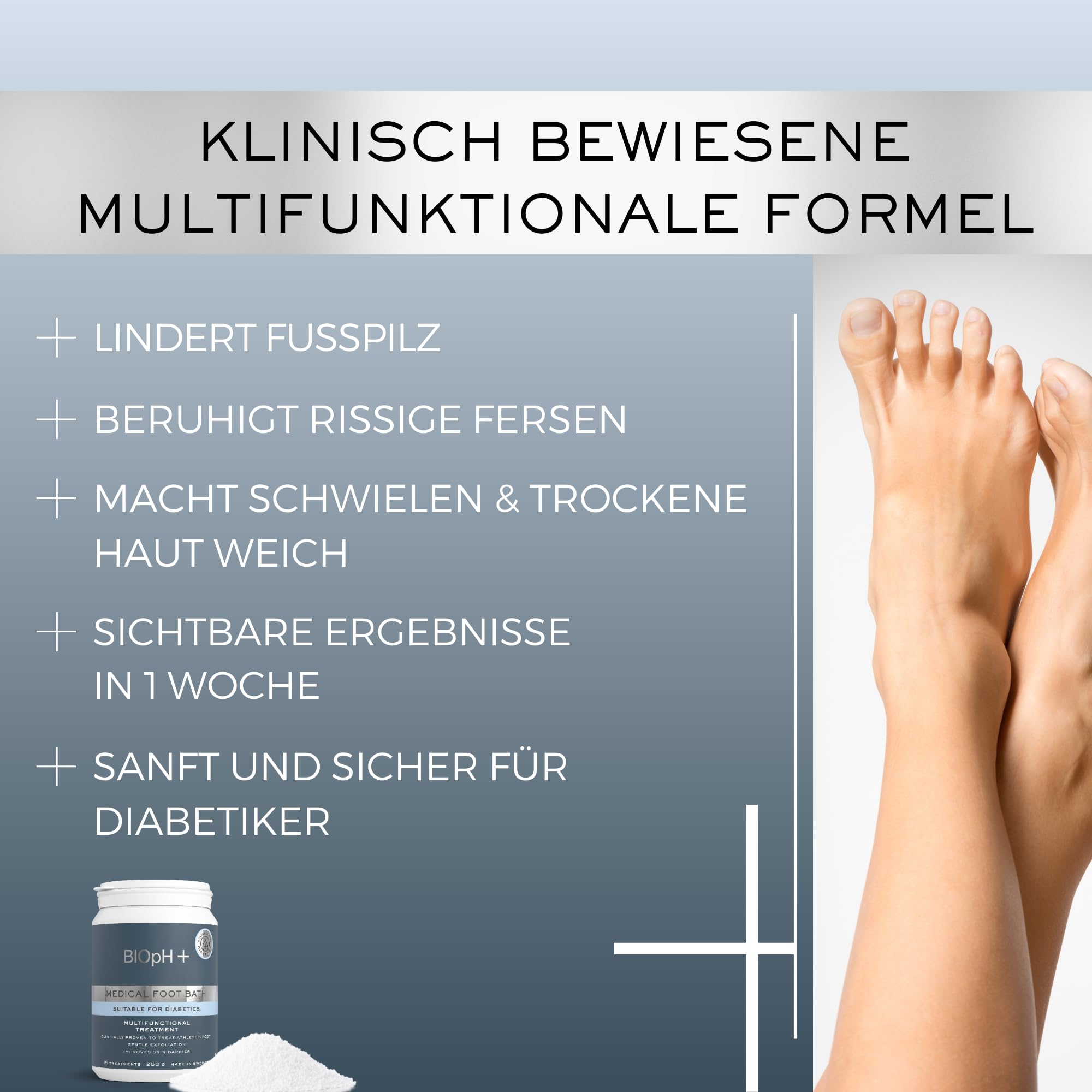 BIOpH+ Medizinisches Fußbad 250 g | Für Diabetiker geeignet | Klinisch geprüft bei Fußpilz, rissigen Fersen, Hornhaut und trockener Haut | Tiefenreinigung und Hauterneuerung