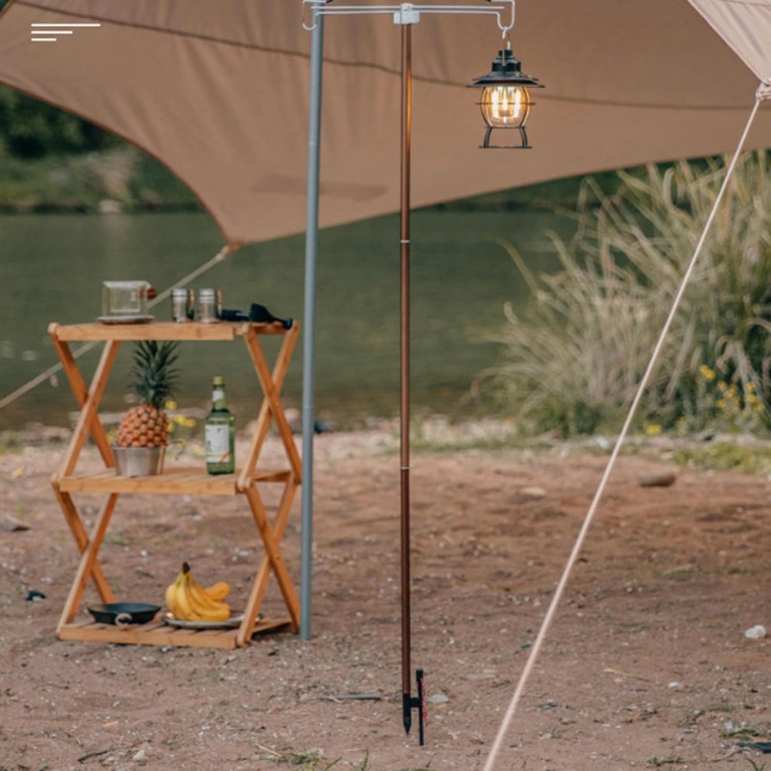 Aluminum Alloy Folding Outdoor Lamp Post Rod Hanger Camping Stand with Double Hook for Camping Hiking Fishing Folding Post Rod Hanger