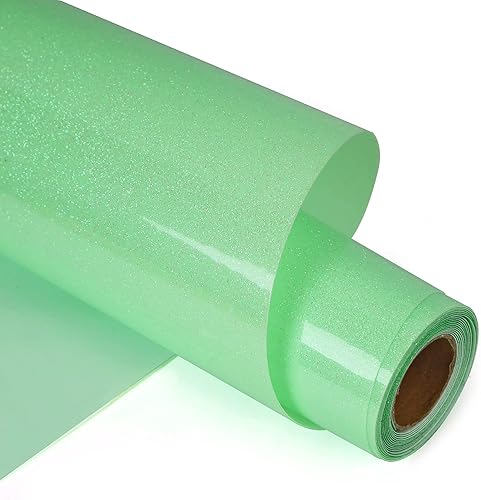 HTVVETUR Vinilo de transferencia de calor verde claro con purpurina para planchar  Vinilo HTV de 12 pulgadas x 6 pies para camisas, Cameo  Fácil de