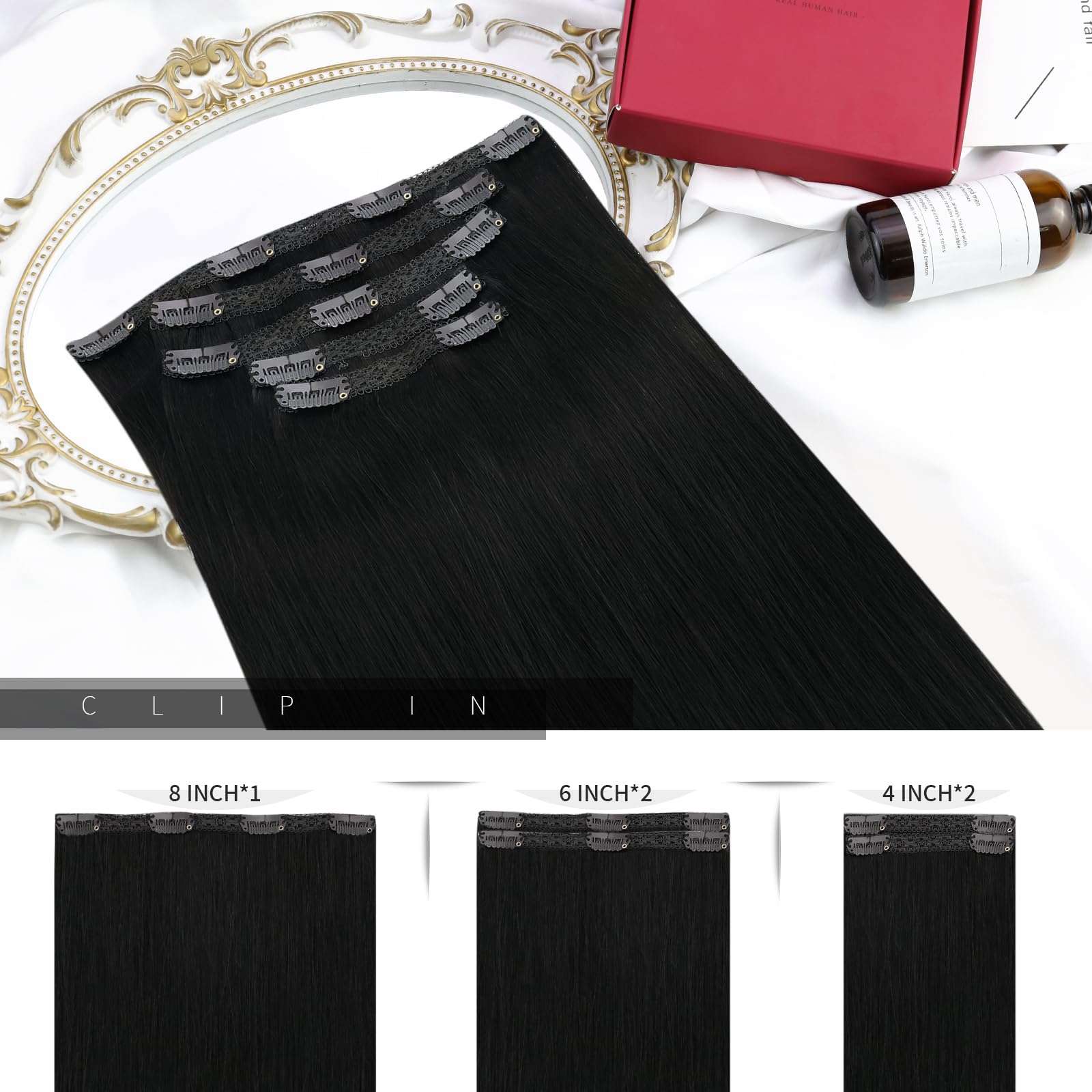 Moresoo Extension Capelli Veri Clip Neri Extension Clip Capelli Veri Remy Umani Extension con Clip Capelli Veri Clip Hair Extension Real Human Hair Nero Jet #1 25 cm 80g 5pcs