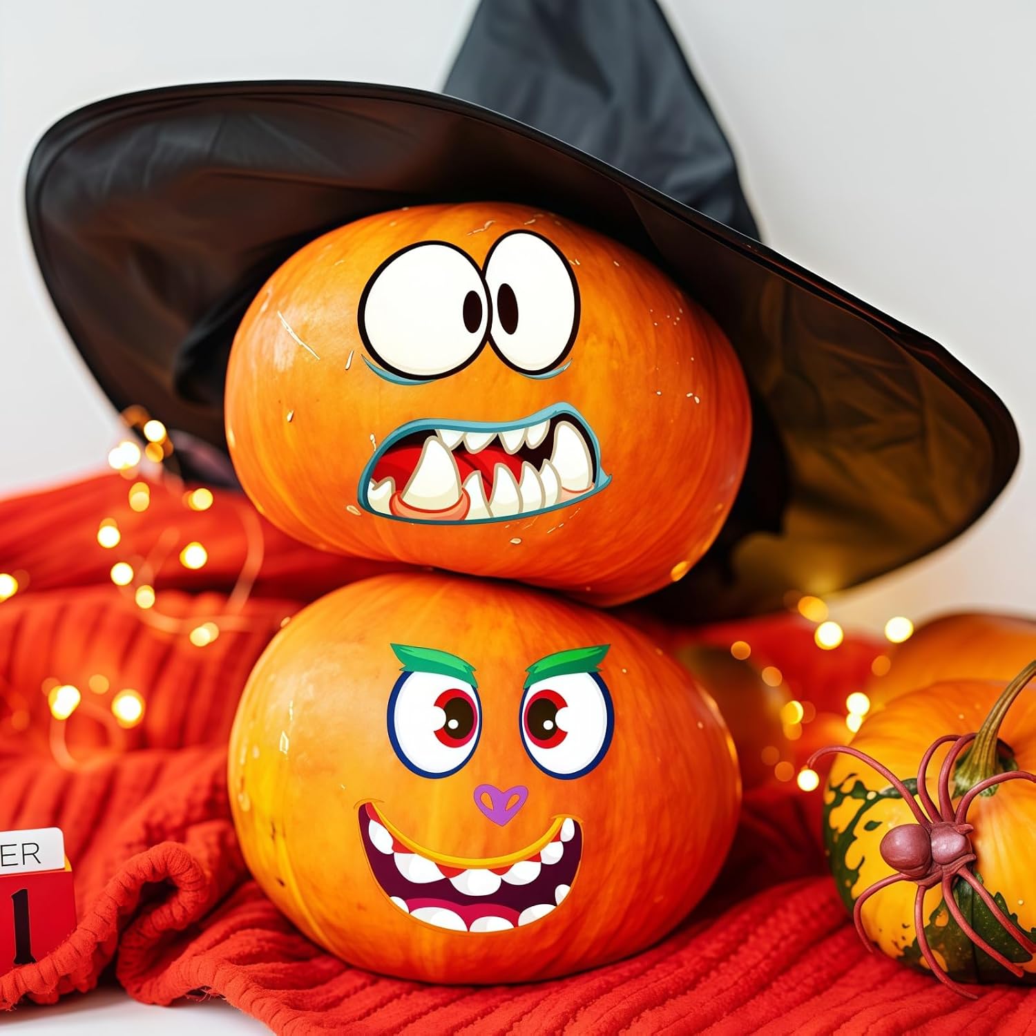 88 Pack Pumpkin Decorating Stickers Kit, Halloween Pumpkin Face Stickers image 4