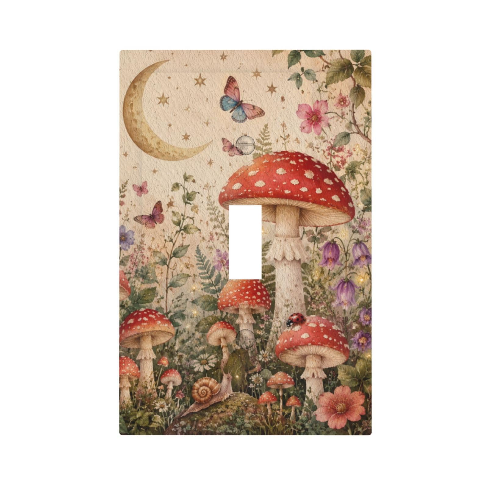 Dwbguo Decorative Light Switch Plate Covers Watercolor Mushroom & Moon 1 Gang Wall Plate Unique Single Toggle Vintage Butterfly Floral Light Switch Covers Artistic Faceplate for Bedroom Bathroom