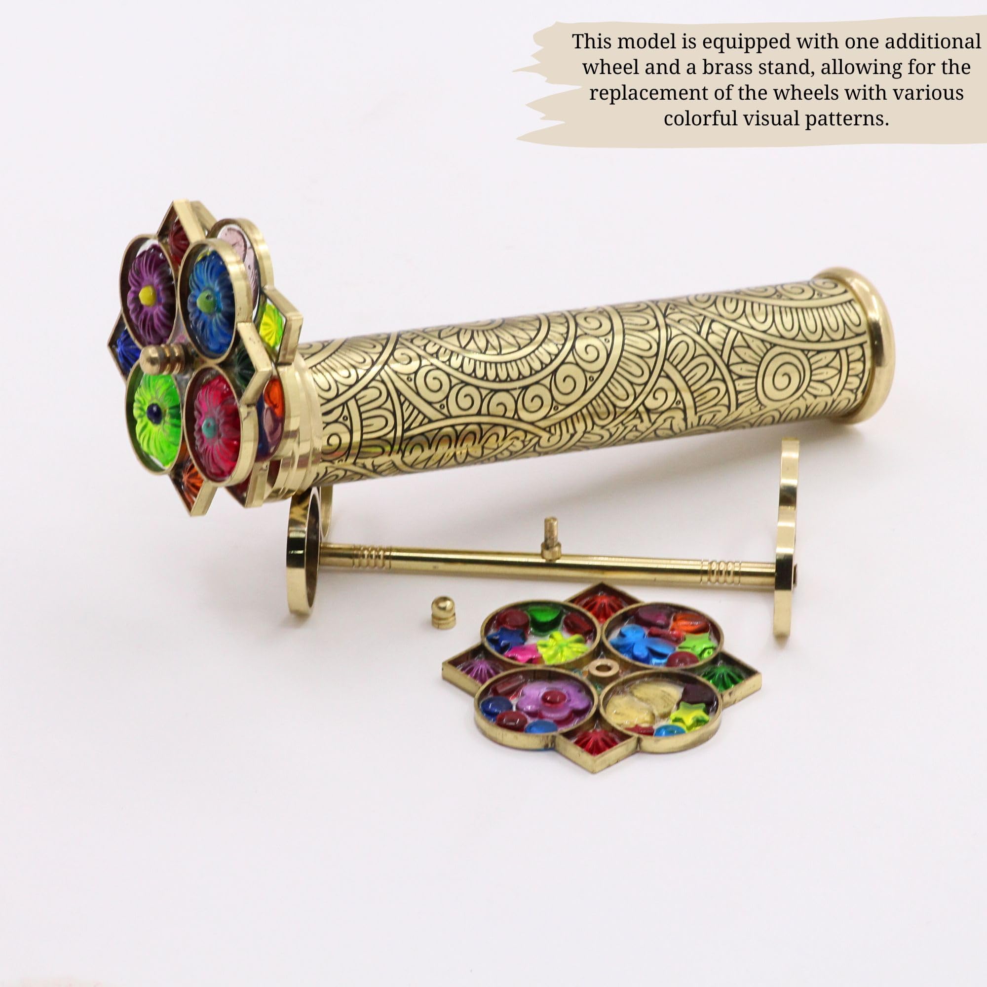 YVCrafts Handmade Brass Kaleidoscope with Interchangeable Wheel & Brass Display Stand Sentimental Gift for Special Occasions - Image 3