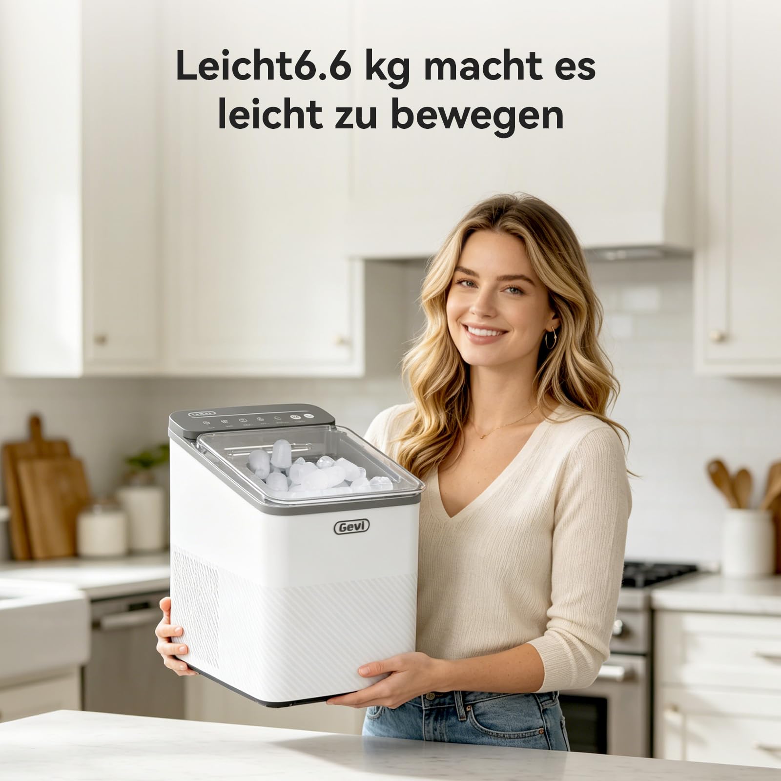 GEVI Klein Eiswürfelmaschine Crushed Ice - Eiswürfelmaschine Mini Selbstreinigend, 9 Eiswürfel in 6 Minuten, 12 kg/24H, Verdampfer Aus Essbarem Edelstahl SUS304 für Hausbar/Camping/Catering/Büro