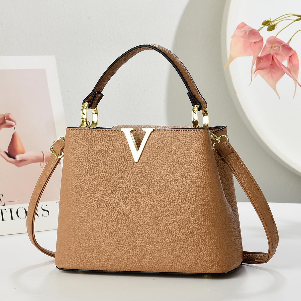 Satchel Bag for Women, Crocodile Leather Purse Top Handle Purse Small Crossbody Handbag Women's Shoulder Tote Bag - Image 2